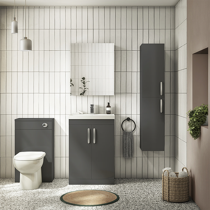 Brooklyn WC Unit with Cistern - Gloss Grey - 500mm  In Bathroom Large Image