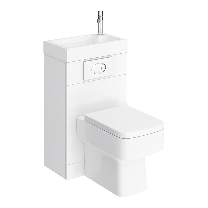 Brooklyn White Gloss Combined Two-In-One Wash Basin, Toilet & Flush Plate (500mm wide x 300mm)  Stan