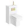 Brooklyn White Gloss Combined Two-In-One Wash Basin, Toilet & Brushed Brass Flush Plate (500mm wide x 300mm)