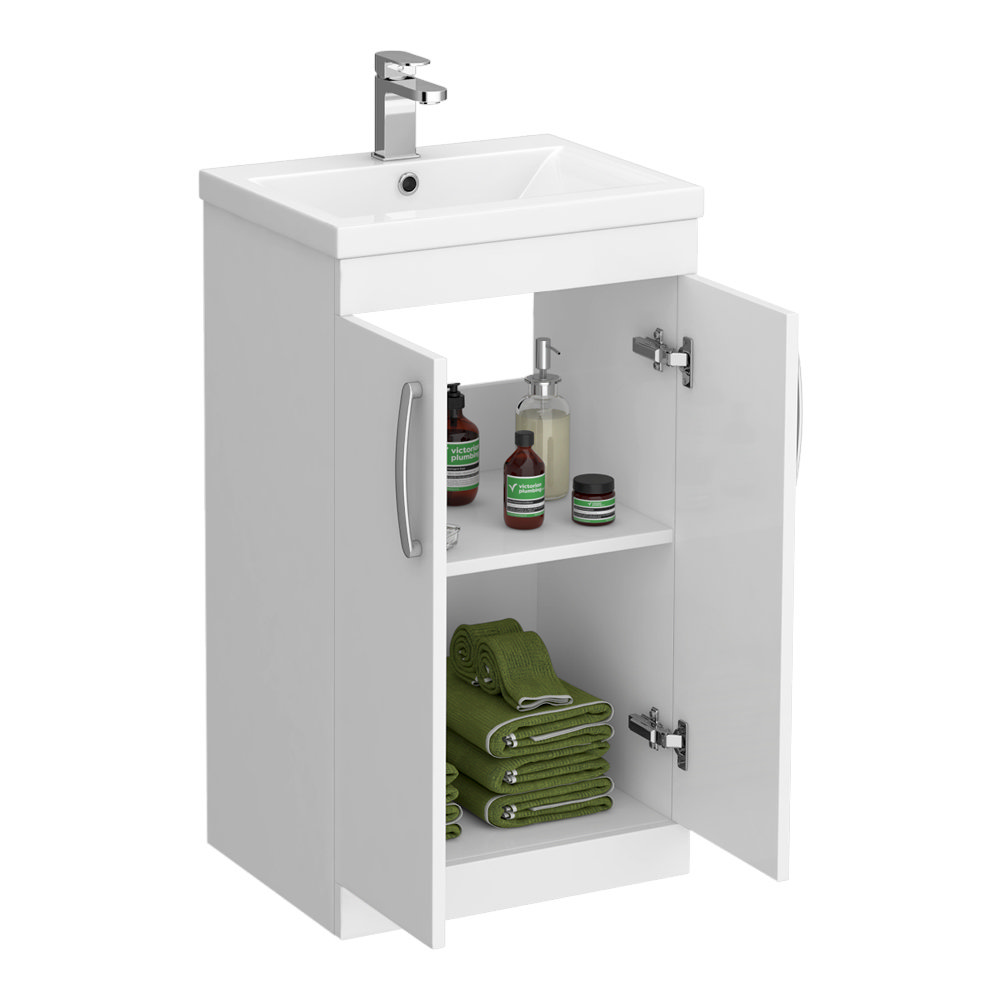 Brooklyn White Gloss Modern Sink Vanity Unit + Toilet Package