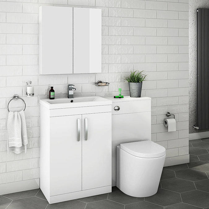Brooklyn White Gloss Modern Sink Vanity Unit + Toilet Package Large Image