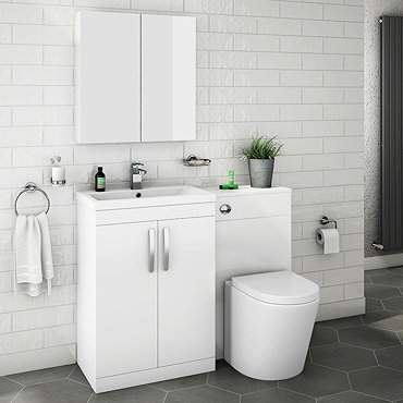 Brooklyn White Gloss Modern Sink Vanity Unit + Toilet Package  Feature Large Image
