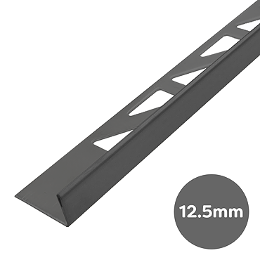 Brushed Black 12.5mm L-Shape Metal Tile Trim  Profile Large Image