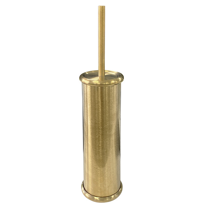 Brushed Gold Round Toilet Brush + Holder Large Image