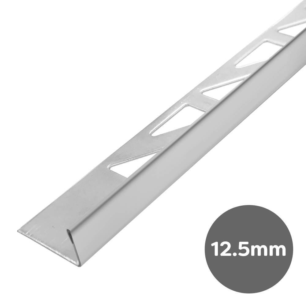 Brushed Silver 12.5mm LShape Metal Tile Trim