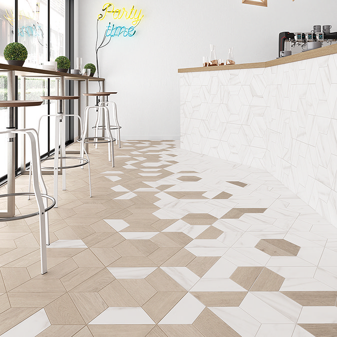 Bryce Trapezium Marble Effect Wall and Floor Tiles 98 x 230mm