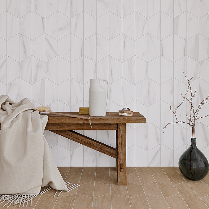 Bryce Trapezium Marble Effect Wall and Floor Tiles 98 x 230mm