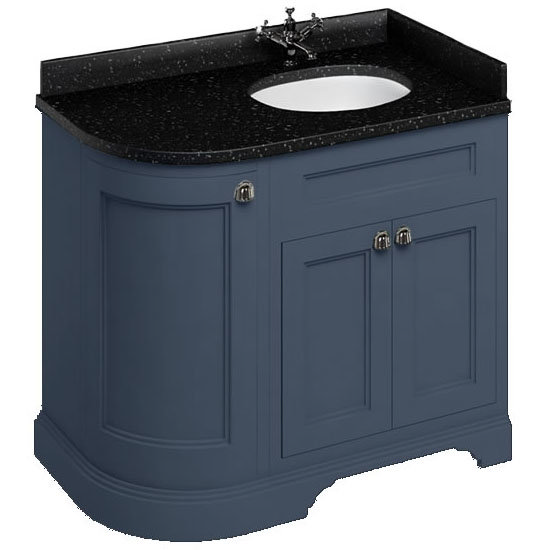 Burlington 100 3-Door Corner Vanity Unit & Minerva Black Granite Worktop with Basin (Blue - Right Ha