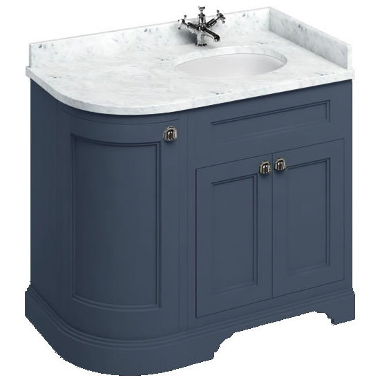 Burlington 100 3-Door Corner Vanity Unit & Minerva Carrara White Worktop with Basin (Blue - Right Ha