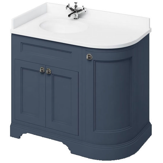 Burlington 100 3-Door Corner Vanity Unit & Minerva White Worktop with Basin (Blue - Left Hand) Large