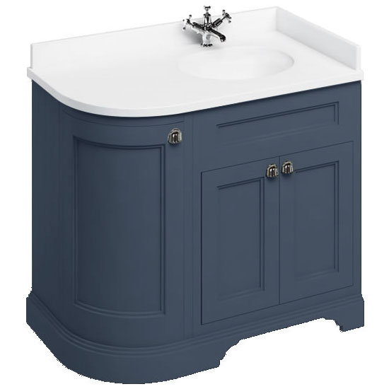 Burlington 100 3-Door Corner Vanity Unit & Minerva White Worktop with Basin (Blue - Right Hand) Larg