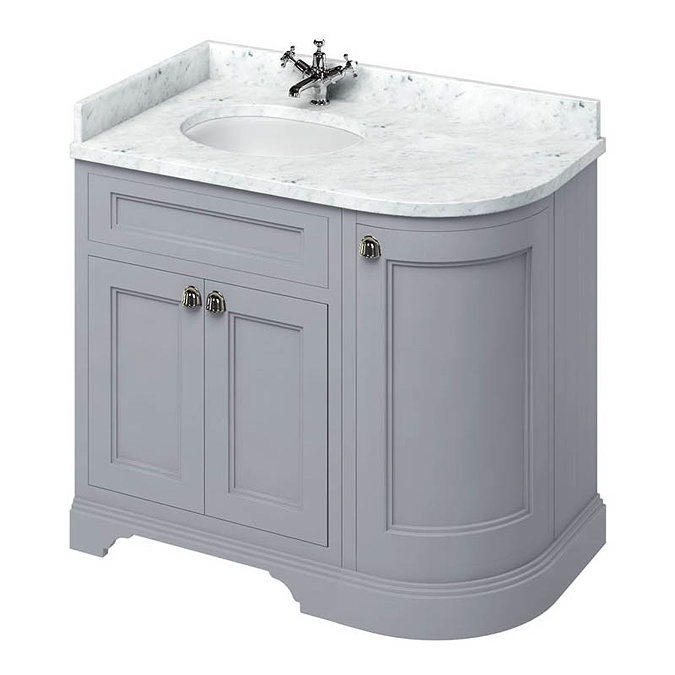 Burlington 100 3-Door Corner Vanity Unit & Minerva Worktop with Basin (Classic Grey - Left Hand) Lar