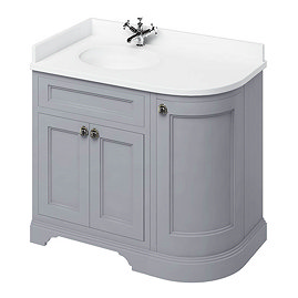 Burlington Floor Standing Corner Vanity Unit - Classic Grey - Left Hand 1000mm with Minerva White Wo