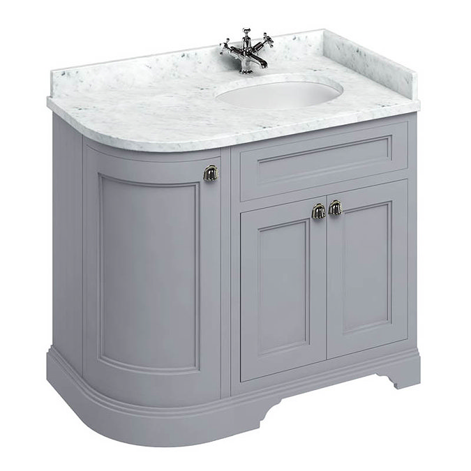 Burlington 100 3-Door Corner Vanity Unit & Minerva Worktop with Basin (Classic Grey - Right Hand) La