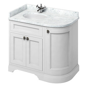 Burlington 100 3-Door Corner Vanity Unit & Minerva Worktop with Basin (Matt White - Left Hand) Large