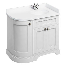 Burlington Floor Standing Corner Vanity Unit - Matt White - Right Hand 1000mm with Minerva White Wor