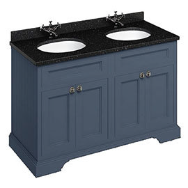 Burlington 130 4-Door Vanity Unit & Minerva Black Granite Worktop with Double Basin - Blue Medium Im
