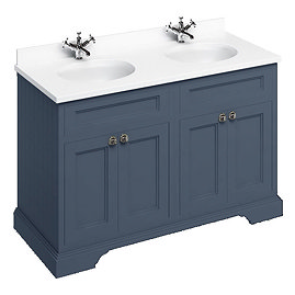Burlington 130 4-Door Vanity Unit & Minerva White Worktop with Double Basin - Blue Large Image