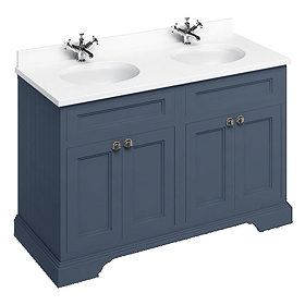 Burlington 130 4-Door Vanity Unit & Minerva White Worktop with Double Basin - Blue Large Image
