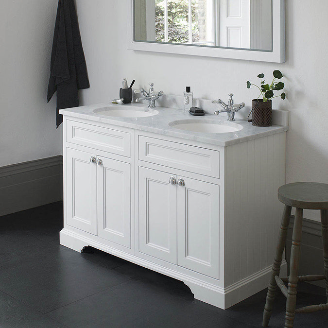 Burlington 130 4-Door Vanity Unit & Minerva Worktop with Double Basin - Classic Grey Feature Large