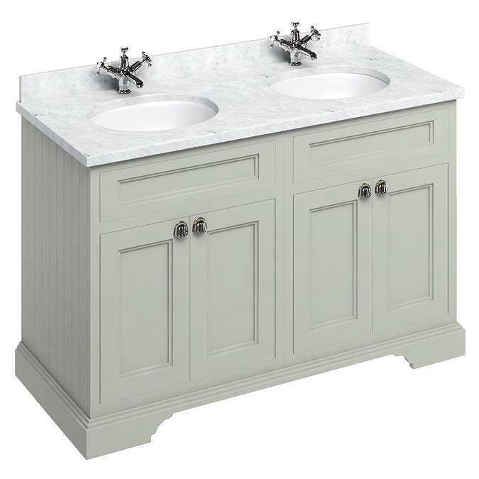 Burlington 130 4-Door Vanity Unit & Minerva Worktop with Double Basin - Dark Olive Large Image