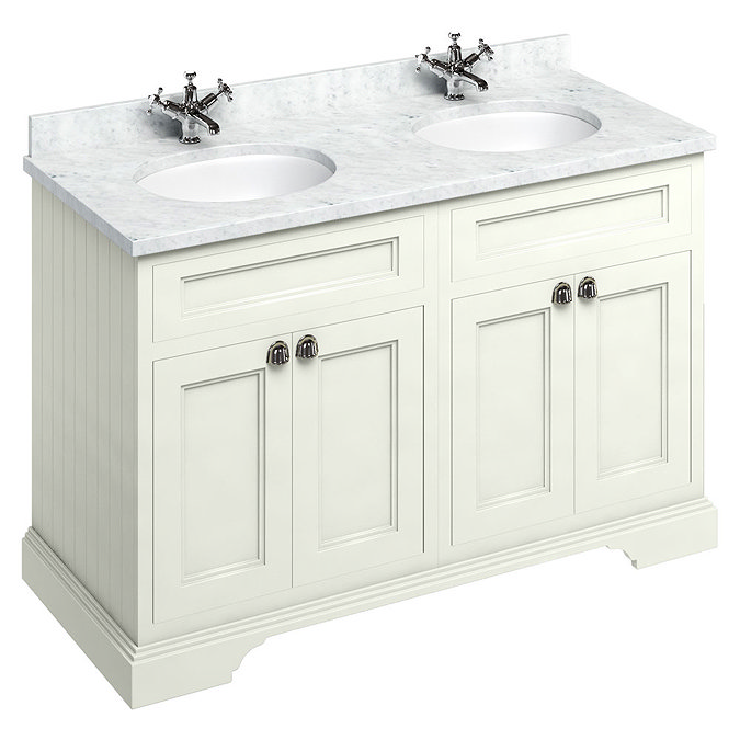 Burlington 130 4-Door Vanity Unit & Minerva Worktop with Double Basin - Sand Large Image