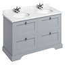 Burlington 130 4-Drawer Vanity Unit & Minerva Worktop with Double Basin - Classic Grey Large Image