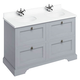 Burlington 130 4-Drawer Vanity Unit & Minerva White Worktop with Double Basin - Classic Grey Large I