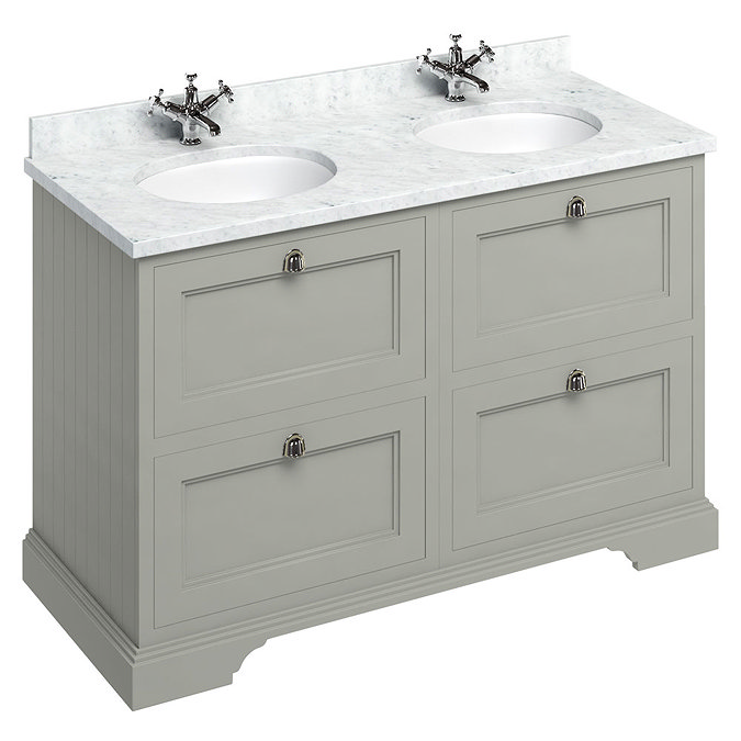 Burlington 130 4-Drawer Vanity Unit & Minerva Worktop with Double Basin - Dark Olive Large Image