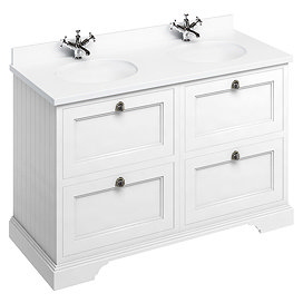 Burlington 130 4-Drawer Vanity Unit & Minerva White Worktop with Double Basin - Matt White Large Ima