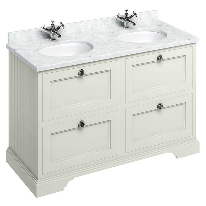 Burlington 130 4-Drawer Vanity Unit & Minerva Worktop with Double Basin - Sand Large Image