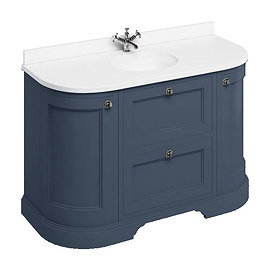 Burlington 134 2-Door/Drawer Curved Vanity Unit & Minerva White Worktop with Basin - Blue Large Imag