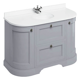 Burlington 134 2-Door/Drawer Curved Vanity Unit & Minerva White Worktop with Basin - Classic Grey La
