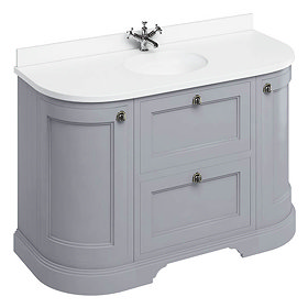 Burlington 134 2-Door/Drawer Curved Vanity Unit & Minerva White Worktop with Basin - Classic Grey La