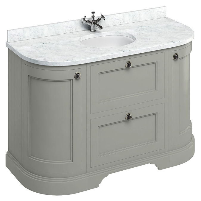 Burlington 134 2-Door/Drawer Curved Vanity Unit & Minerva Worktop with Basin - Dark Olive Large Imag