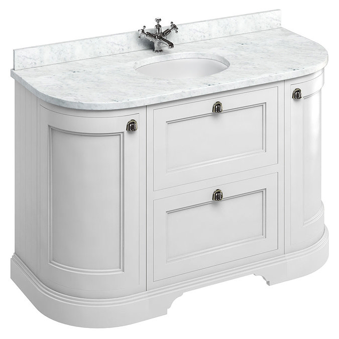 Burlington 134 2-Door/Drawer Curved Vanity Unit & Minerva Worktop with Basin - Matt White Large Imag