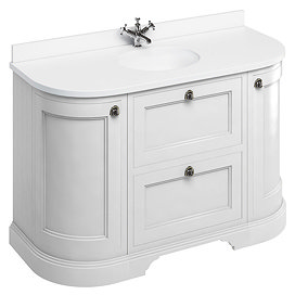 Burlington 134 2-Door/Drawer Curved Vanity Unit & Minerva White Worktop with Basin - Matt White Larg