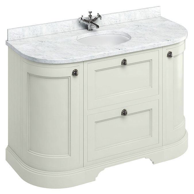 Burlington 134 2-Door/Drawer Curved Vanity Unit & Minerva Worktop with Basin - Sand Large Image