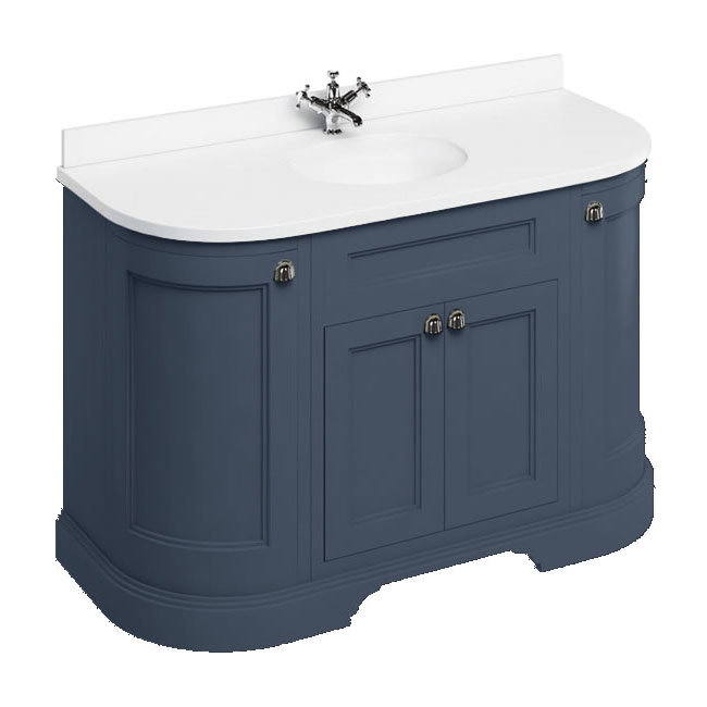 Burlington 134 4-Door Curved Vanity Unit & Minerva White Worktop with Basin - Blue Large Image