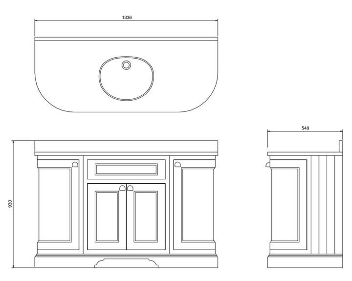 Burlington 134 4-Door Curved Vanity Unit & Carrara White Worktop with Basin - Matt Black