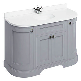 Burlington 134 4-Door Curved Vanity Unit & Minerva White Worktop with Basin - Classic Grey Large Ima
