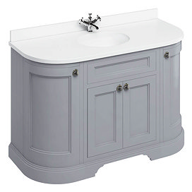 Burlington 134 4-Door Curved Vanity Unit & Minerva White Worktop with Basin - Classic Grey Large Ima