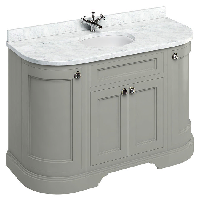 Burlington 134 4-Door Curved Vanity Unit & Minerva Worktop with Basin - Dark Olive Large Image