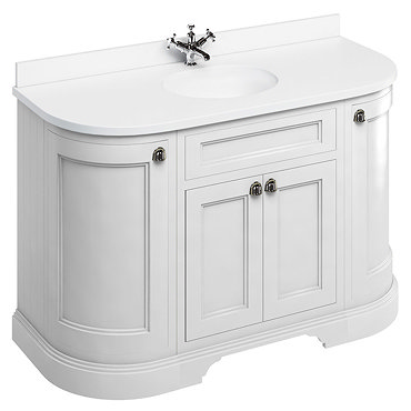 Burlington 134 4-Door Curved Vanity Unit & Minerva Worktop with Basin - Matt White Profile Large Ima