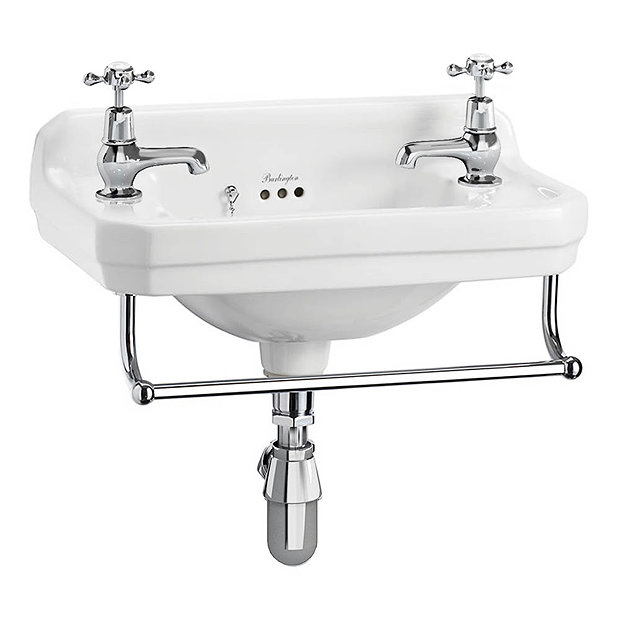 Burlington 51cm Cloakroom Basin with Towel Rail 2 Tap Hole