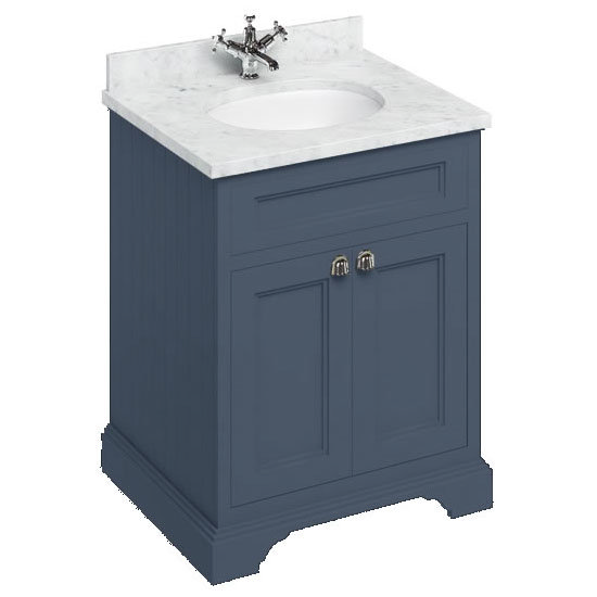 Burlington 65 2-Door Vanity Unit & Minerva Carrara White Worktop with Basin - Blue Large Image