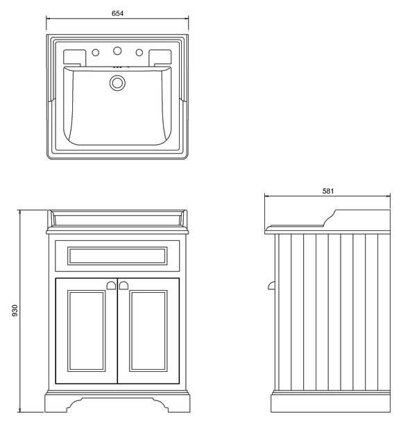 Burlington 65 2-Door Vanity Unit & Classic Basin - Matt Black