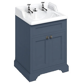 Burlington 65 2-Door Vanity Unit & Classic Invisible Overflow/Waste Basin (Blue - 2 Tap Hole) Large