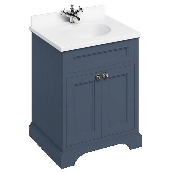 Burlington 65 2-Door Vanity Unit & Minerva Carrara White Worktop with Basin - Blue Large Image