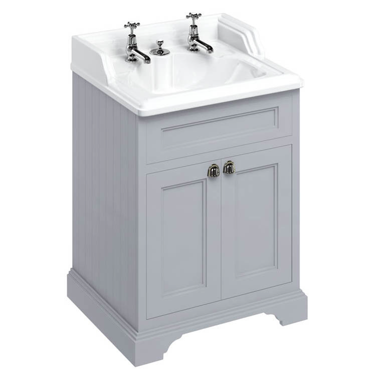 Burlington 65 2-Door Vanity Unit & Classic Invisible Overflow/Waste Basin (Classic Grey - 2 Tap Hole